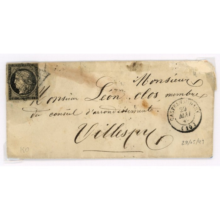 3 Oblitéré Grille du 29/05/1849 - Depart Castelnaudary (10) - Cote 120 Euros