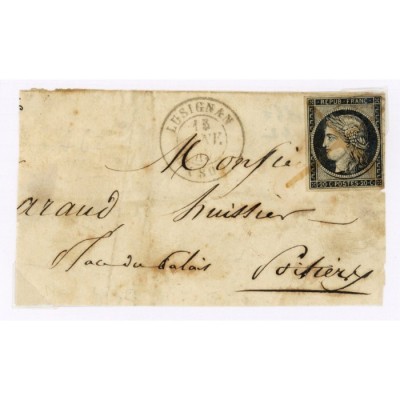 3 Oblitéré Obli Plume du 15/01/1849 - Depart Lusignan (80) - Cote 120 Euros