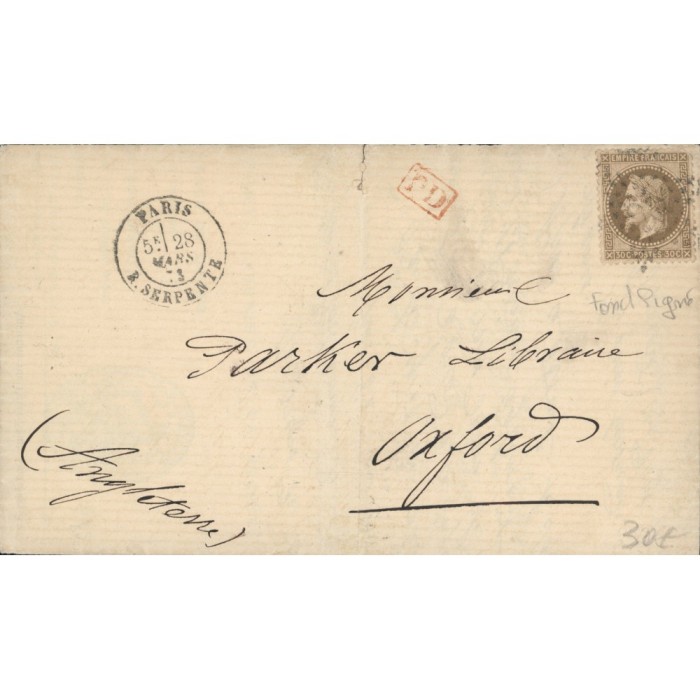 30 Oblitéré Etoile du 28/03/1873 - Depart Paris (60) -   - Cote 105 Euros
