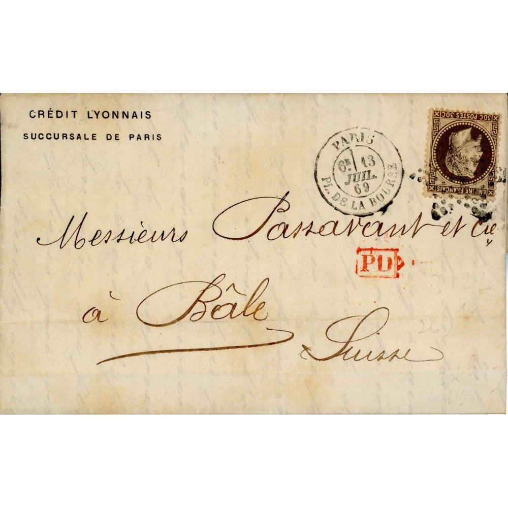 30 Oblitéré Etoile Pleine du 13/07/1869 - Depart Paris (60) -   - Cote 105 Euros