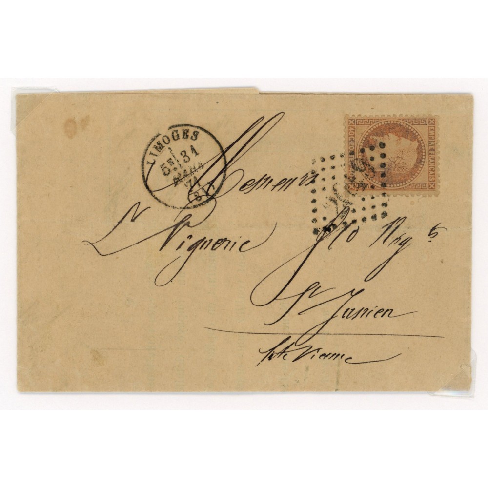 31 Oblitéré GC 2049 du 31/03/1871 - Depart Limoges (81) - Cote 43 Euros