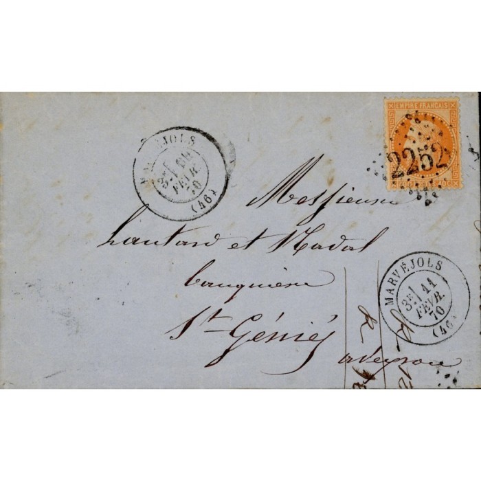 31 Oblitéré GC 2252 du 11/02/1870 - Depart Marvejols - Cote 45 Euros