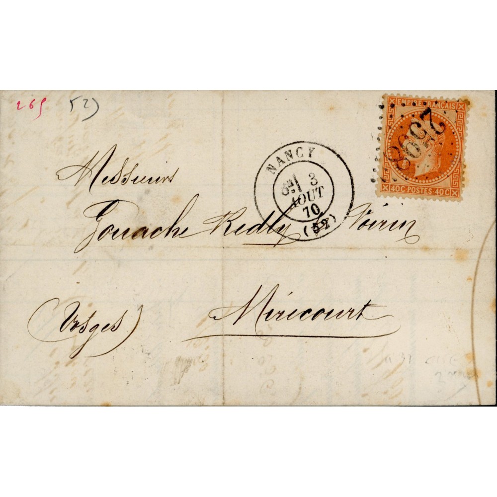 31 Oblitéré GC 2598 du 03/08/1870 - Depart Nancy (52) - Cote 43 Euros