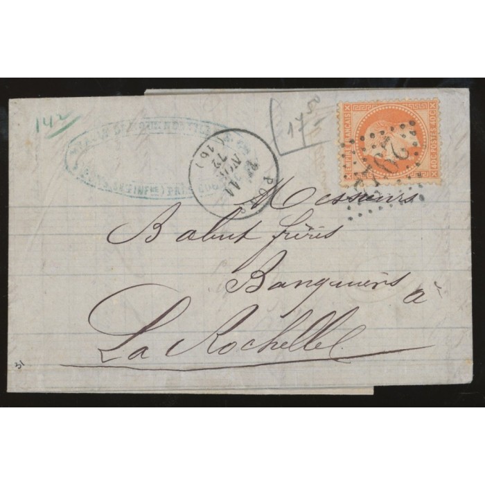 31 Oblitéré GC 2922 du 11/11/1872 - Depart Pons - Cote 45 Euros