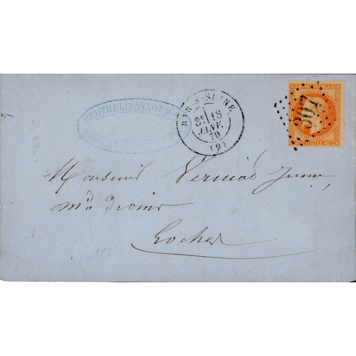 31 Oblitéré GC 307 du 18/01/1870 - Depart Bar sur Seine - Cote 43 Euros