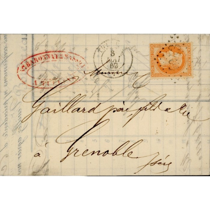 31 Oblitéré GC 4043 du 08/05/1869 - Depart Tullins - Cote 45 Euros