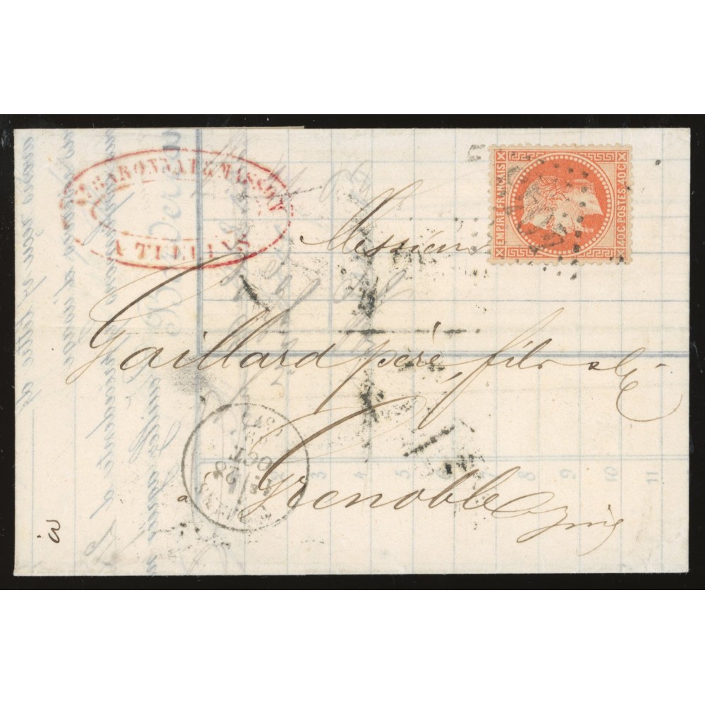 31 Oblitéré GC 4043 du 28/10/1869 - Depart Tullins - Cote 45 Euros