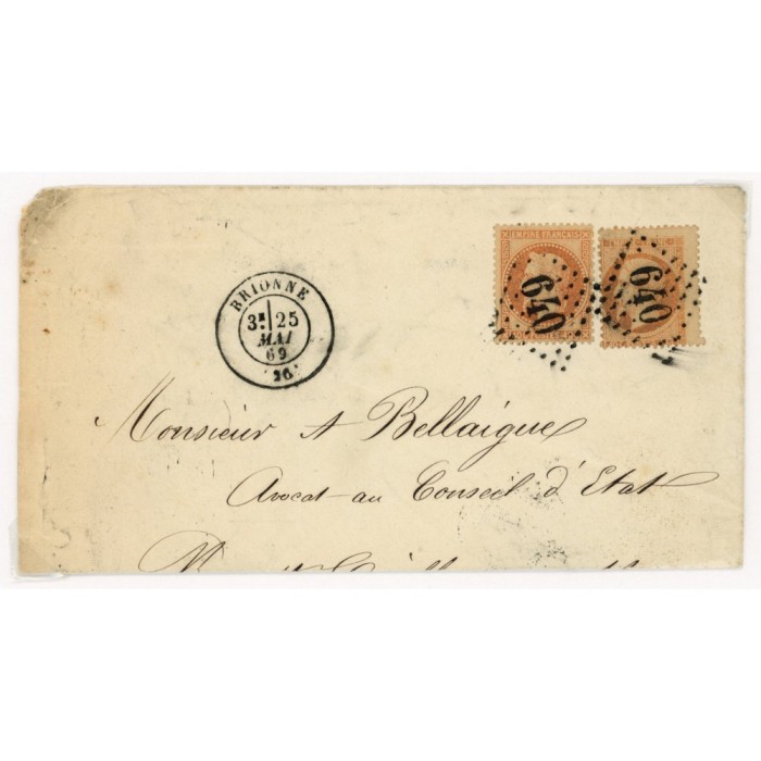 31 Oblitéré GC 640 du 25/05/1869 - Depart Brionne (26) - Paire - Cote 103 Euros