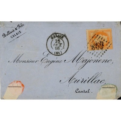 31 Oblitéré GC 698 du 25/10/1868 - Depart Calais - Cote 43 Euros