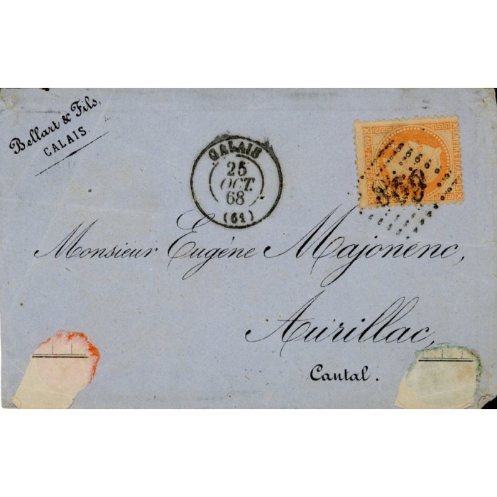 31 Oblitéré GC 698 du 25/10/1868 - Depart Calais - Cote 43 Euros