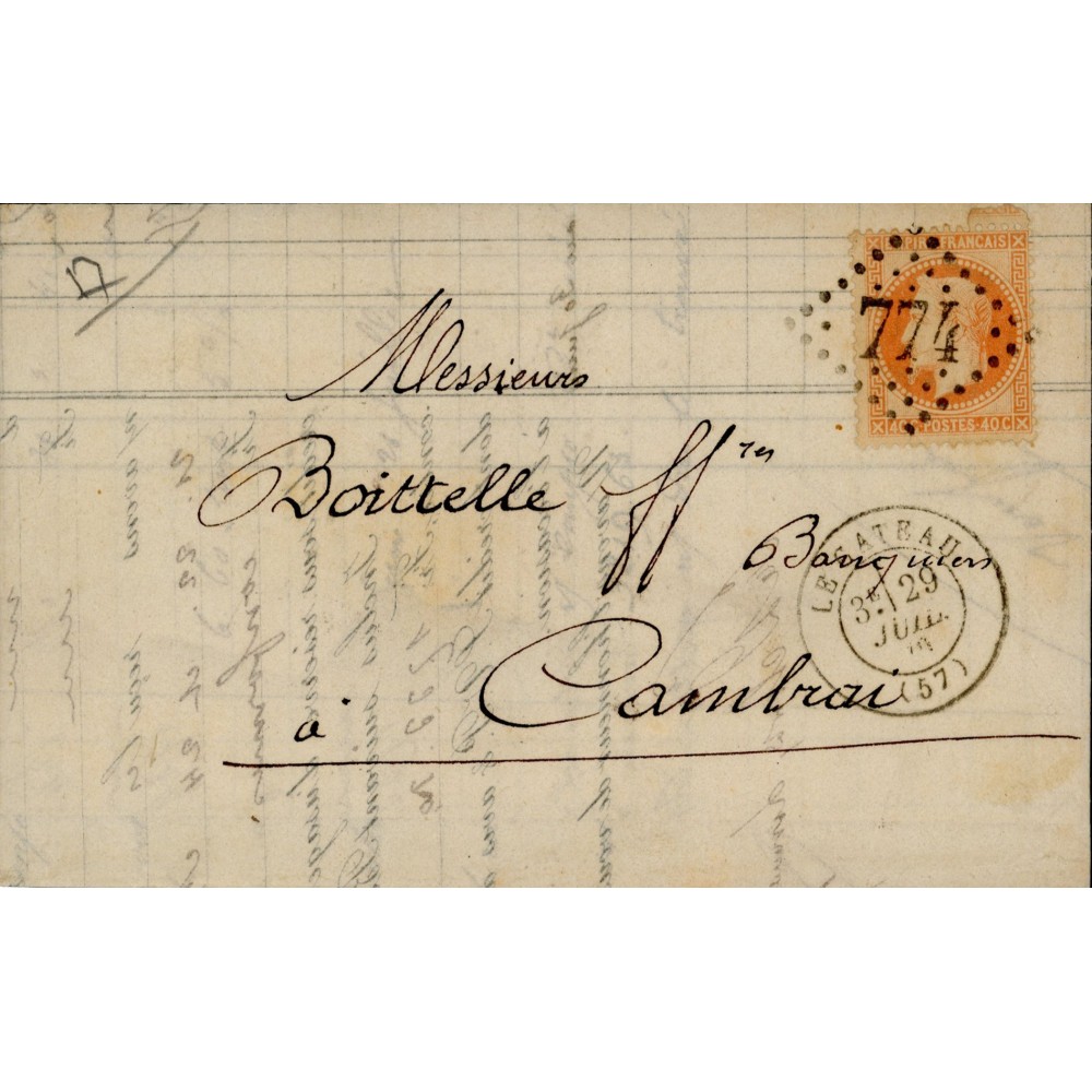 31 Oblitéré GC 774 du 19/06/1870 - Depart Le Cateau (57) - Cote 48 Euros