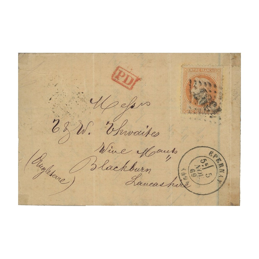 31 Oblitéré Gros Chiffre du 05/11/1869 - Depart Epernay - Cote 105 Euros