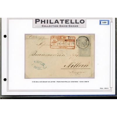 33 Oblitéré Cachet a Date - Depart Paris (60) - Seul sur lettre - Cote 30000 Euros