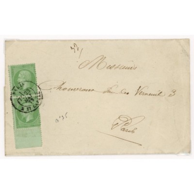 35 Oblitéré Cachet a Date du 23/05/1872 - Depart Paris (60) - Paire - Bord de feuille - Cote 1200 Euros