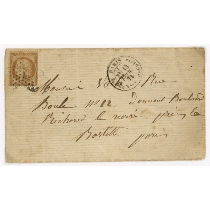 36 Oblitéré Etoile 7 du 13/02/1871 - Depart Paris (60) - Cote 200 Euros