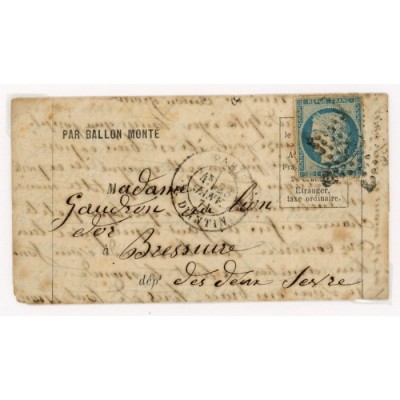 36 Oblitéré Etoile du 23/01/1871 - Depart Paris (60) - Ballon Monté - Cote 300 Euros