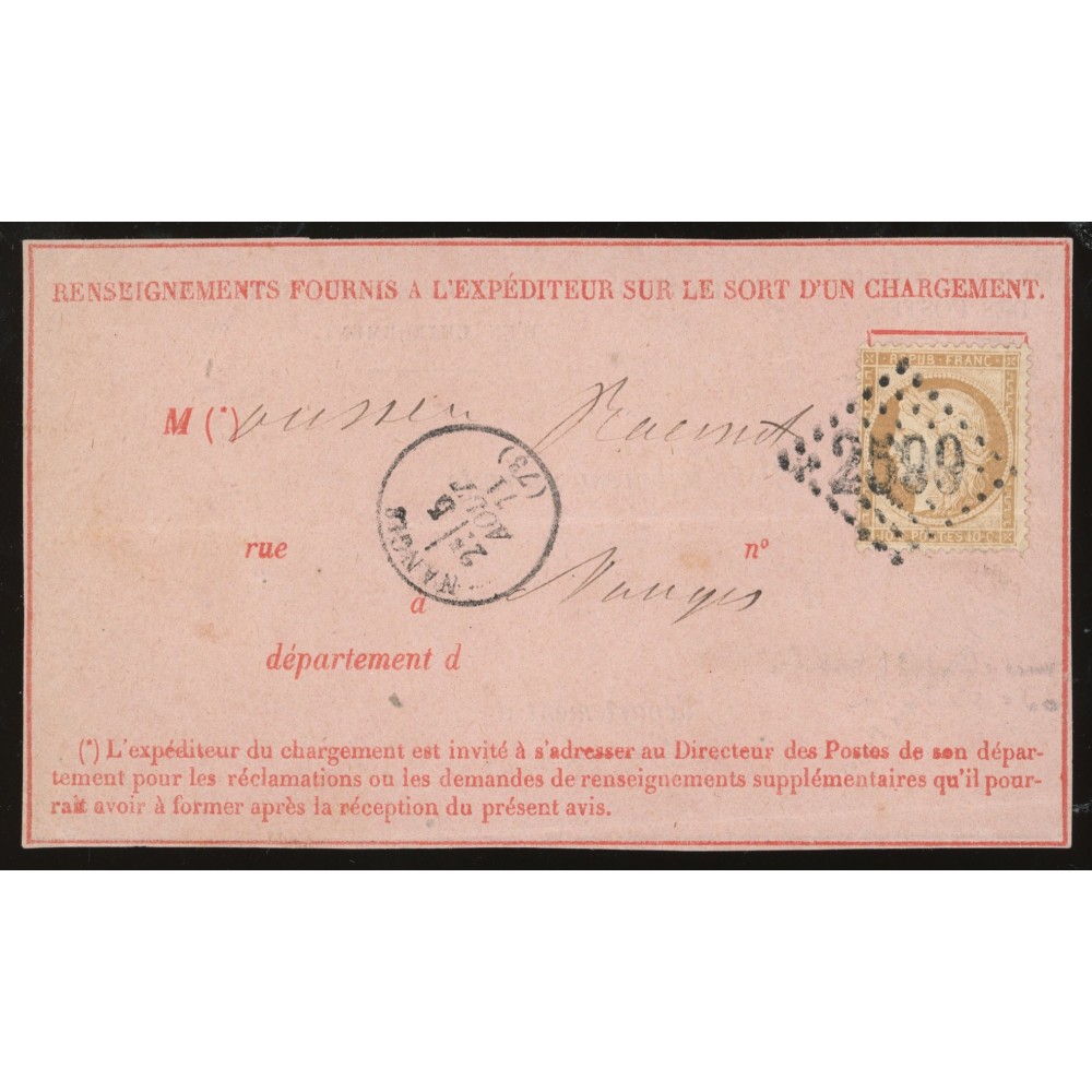 36 Oblitéré GC 2599 du 05/08/1871 - Depart Nangis - Cote 205 Euros