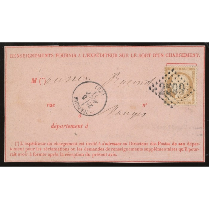 36 Oblitéré GC 2599 du 05/08/1871 - Depart Nangis - Cote 205 Euros