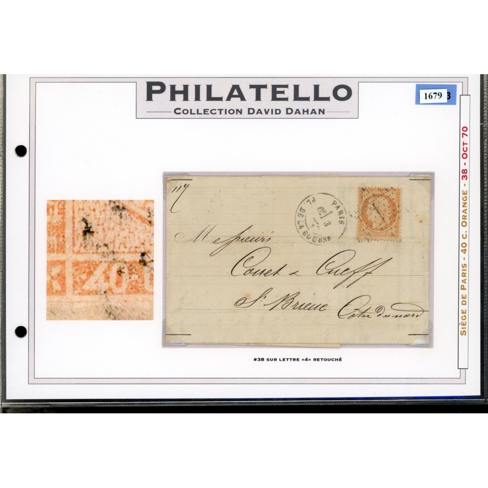 38 Oblitéré Etoile 1 - Depart Paris (60) -  4  Retouché - Cote 400 Euros