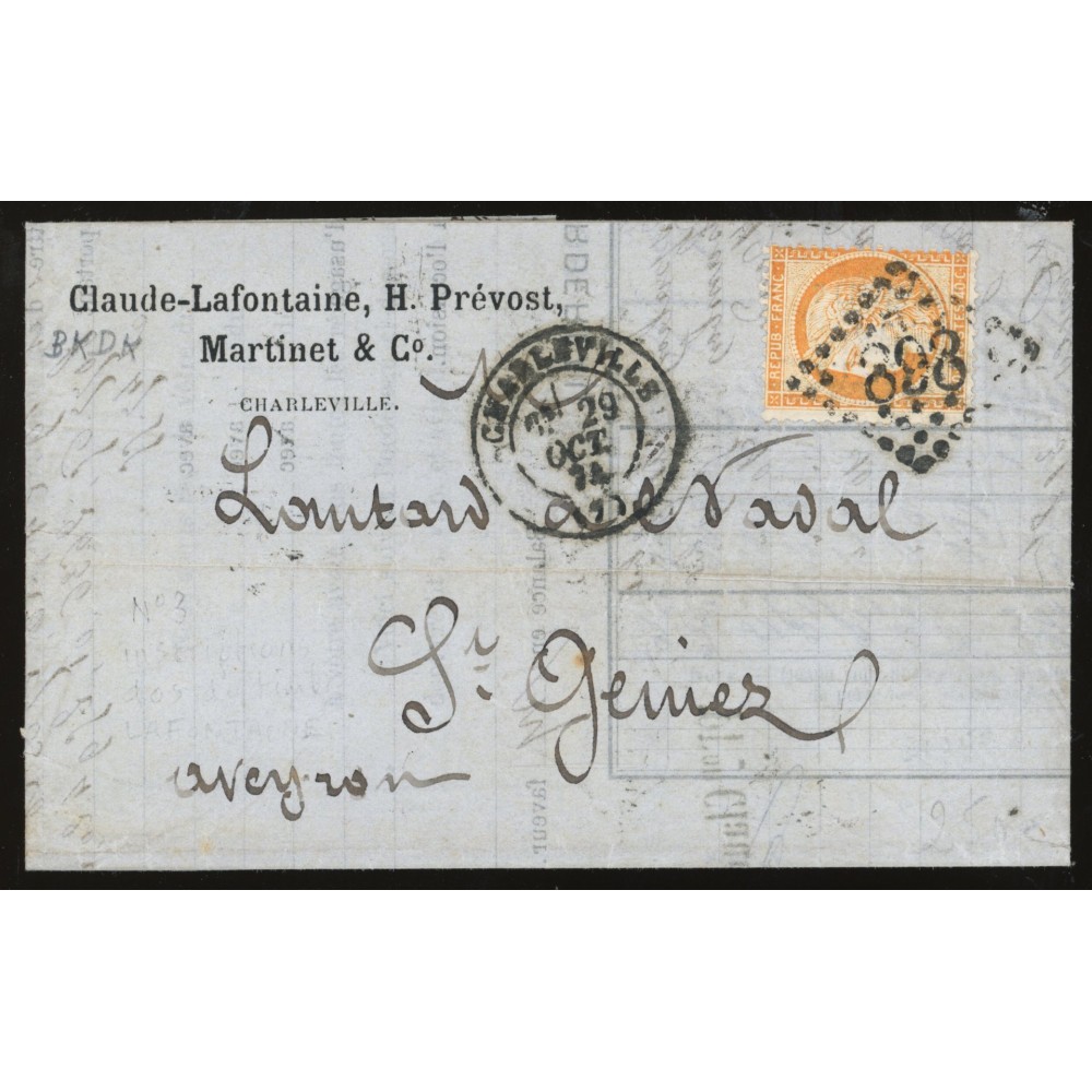 38 Oblitéré GC 898 - Depart charleville (7) - Cote 23 Euros