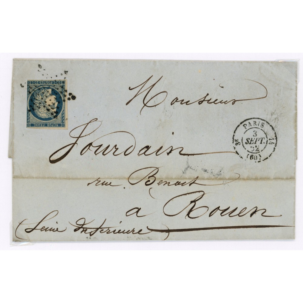 4 Oblitéré Etoile du 03/09/1852 - Depart Paris (60) - Cote 100 Euros