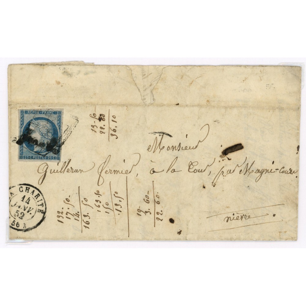 4 Oblitéré Grille du 14/01/1852 - Depart La Charite (56) - Cote 100 Euros