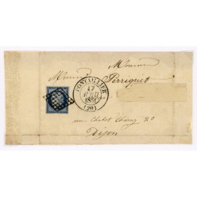 4 Oblitéré Grille du 17/04/1851 - Depart Pontaillier (20) - Cote 100 Euros