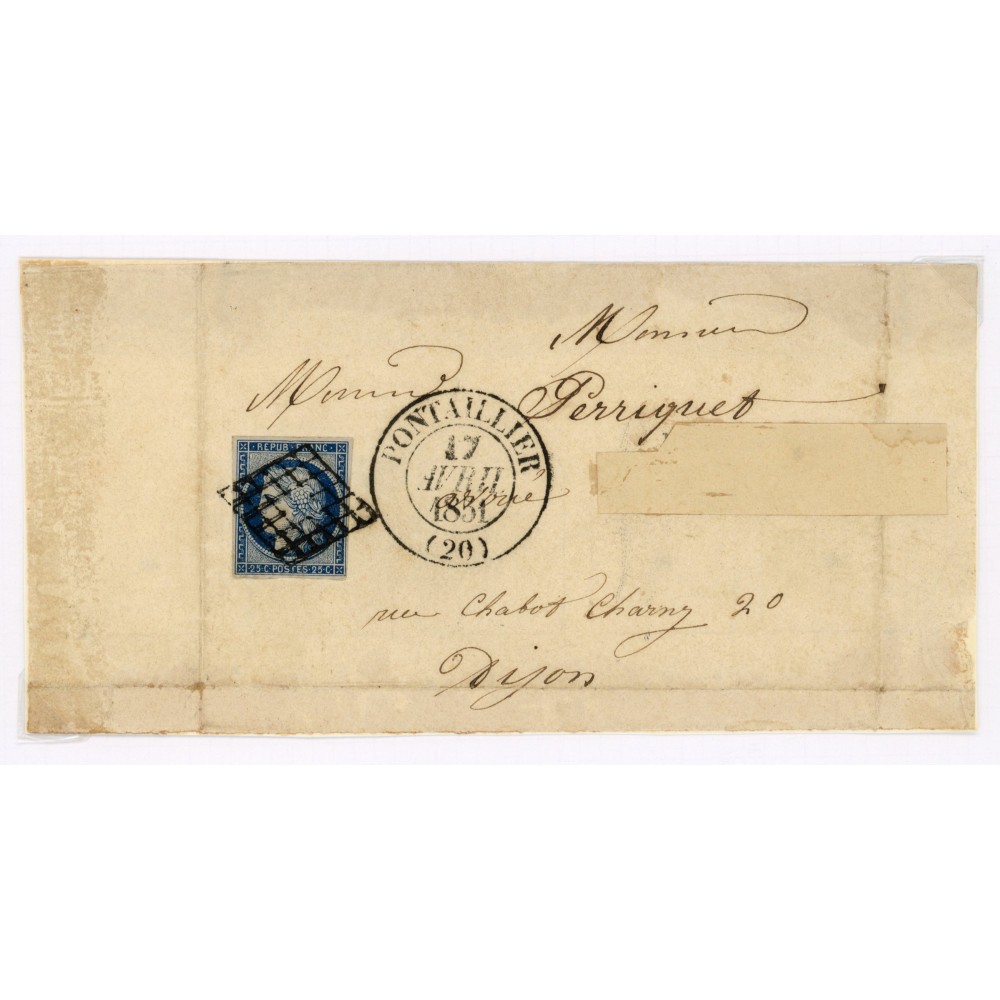 4 Oblitéré Grille du 17/04/1851 - Depart Pontaillier (20) - Cote 100 Euros