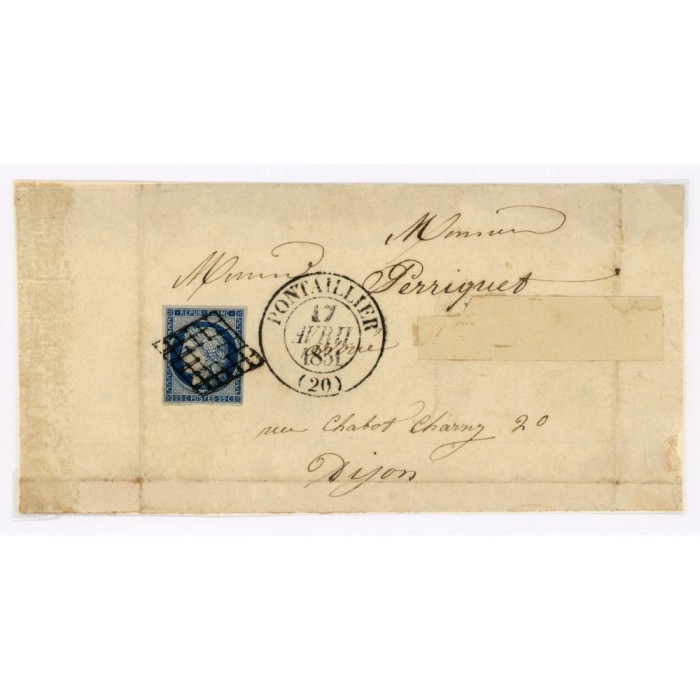 4 Oblitéré Grille du 17/04/1851 - Depart Pontaillier (20) - Cote 100 Euros