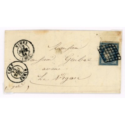 4 Oblitéré Grille du 22/02/1851 - Depart Nimes (29) - Cote 100 Euros