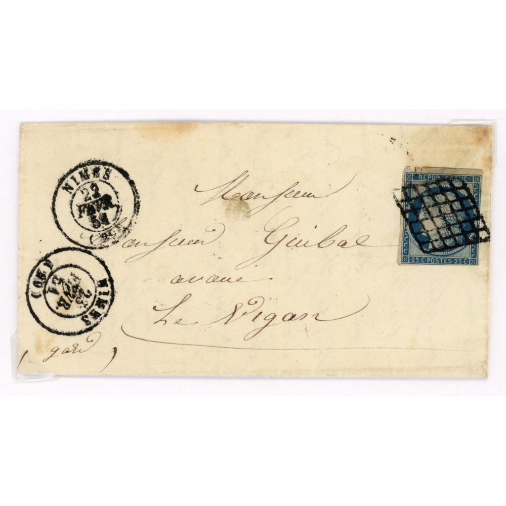 4 Oblitéré Grille du 22/02/1851 - Depart Nimes (29) - Cote 100 Euros
