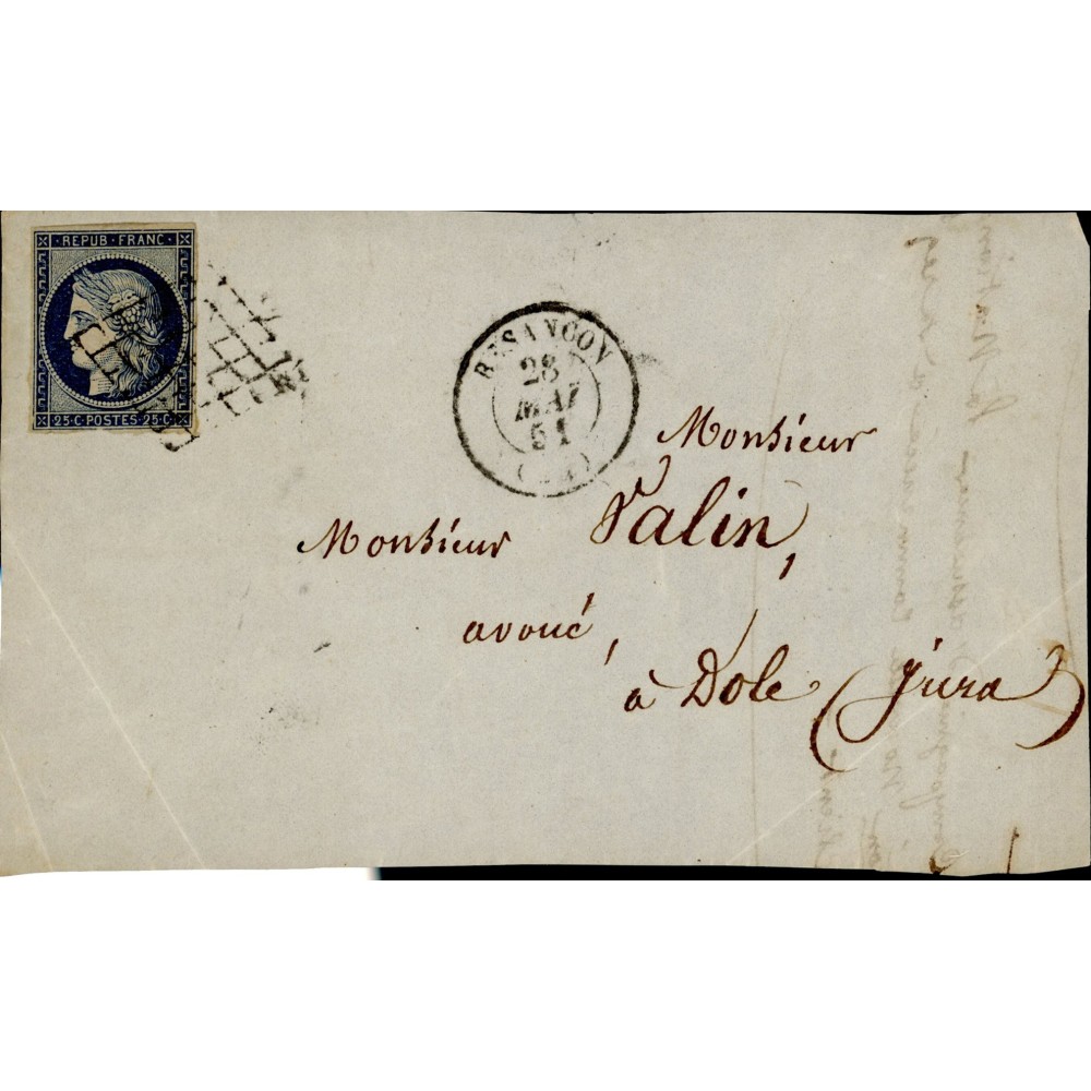 4 Oblitéré Grille du 28/05/1851 - Depart Besancon (24) - Cote 100 Euros
