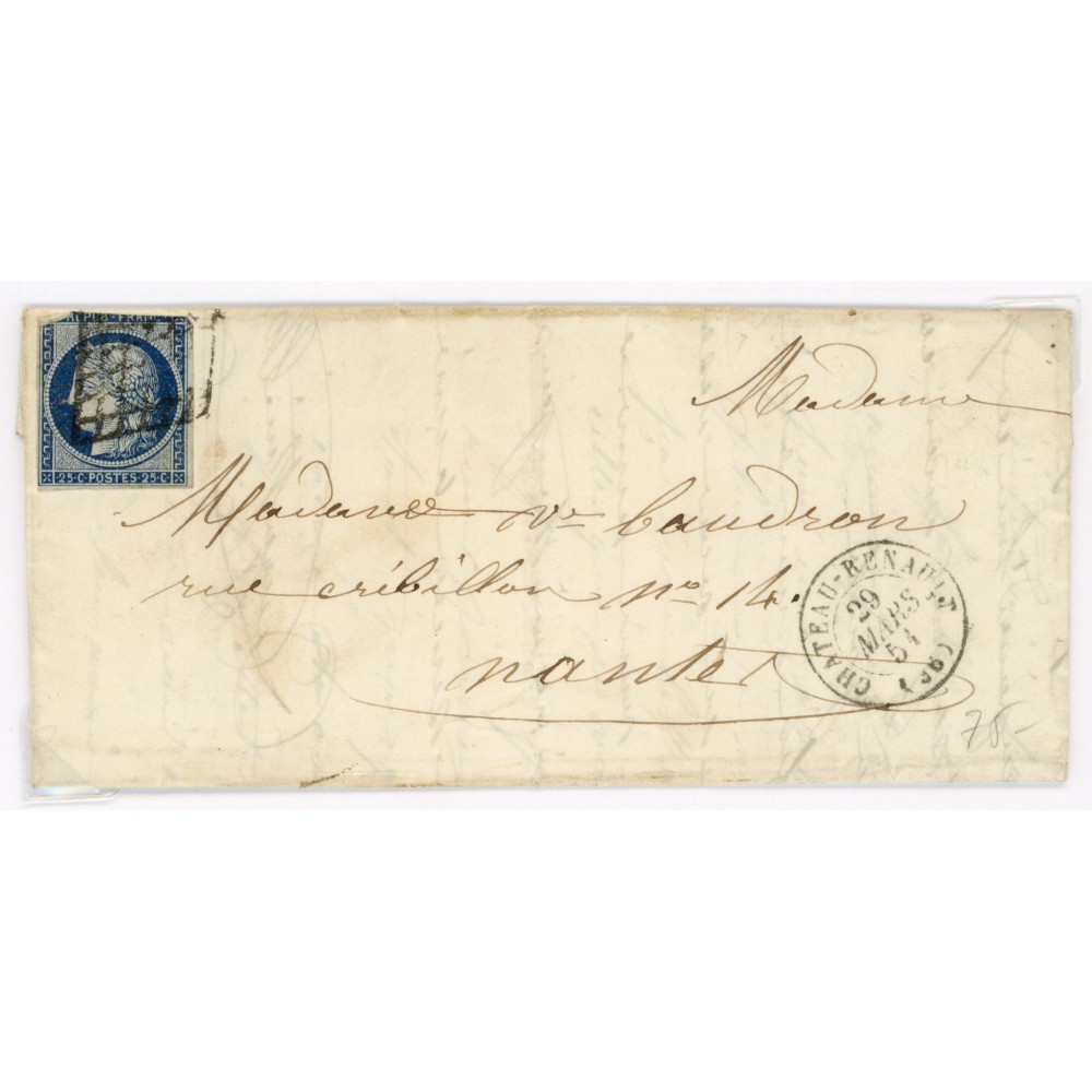 4 Oblitéré Grille du 29/03/1851 - Depart Château Renault (36) - Cote 100 Euros