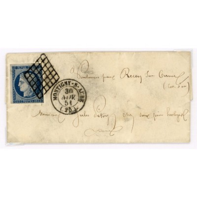4 Oblitéré Grille du 30/11/1851 - Depart Montigny sur aube (20) - Cote 100 Euros