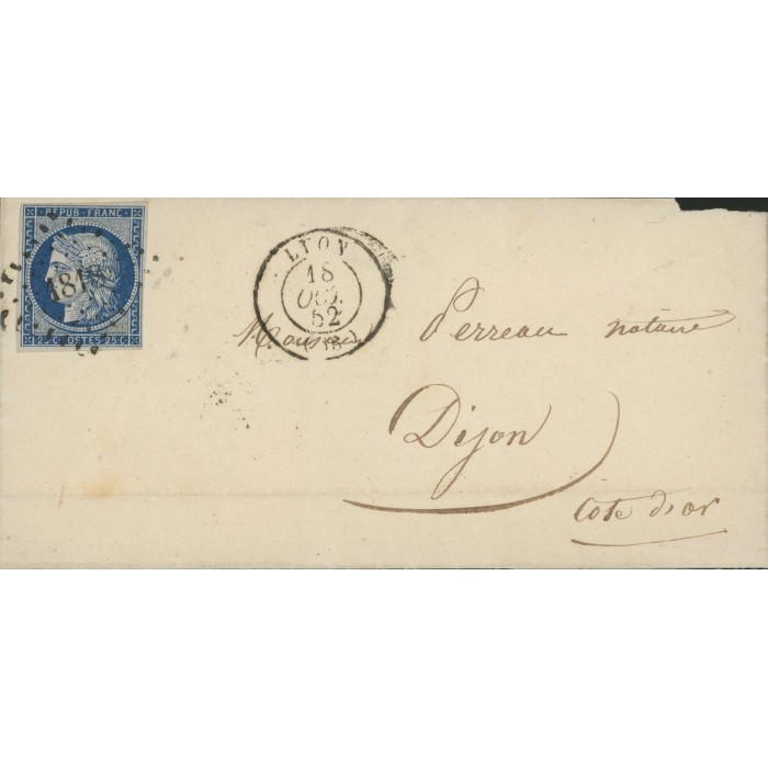 4 Oblitéré PC 1818 du 18/10/1852 - Depart Lyon (68) - Cote 103 Euros
