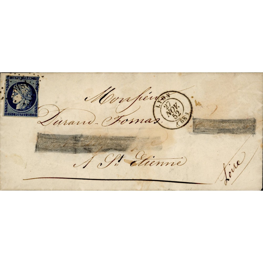 4 Oblitéré PC 1818 du 27/11/1852 - Depart Lyon (68) - Cote 103 Euros