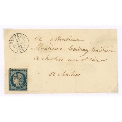 4 Oblitéré PC 2879 du 23/07/1852 - Depart Septeuil (72) - Cote 150 Euros