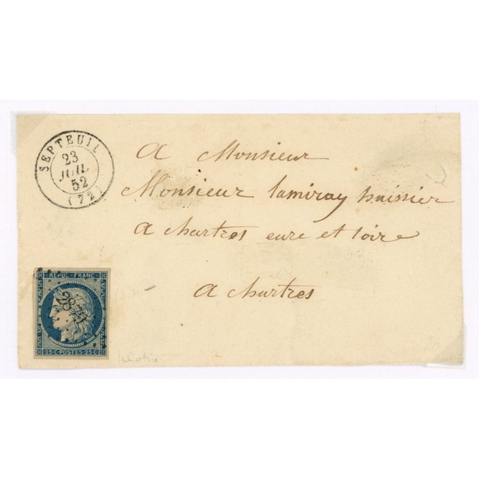 4 Oblitéré PC 2879 du 23/07/1852 - Depart Septeuil (72) - Cote 150 Euros