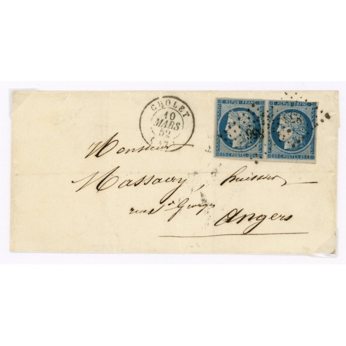 4 Oblitéré PC 856 du 10/03/1852 - Depart Cholet (47) - Paire - Cote 223 Euros