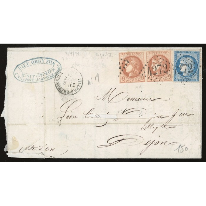 40 & 37 Oblitéré GC 4272 - Depart Villers Bretonneux - Paire du 40 - Cote 1003 Euros