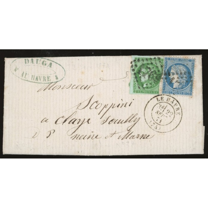42 & 37 Oblitéré GC 1769 du 22/09/1871 - Depart Le Havre (74) - Cote 323 Euros
