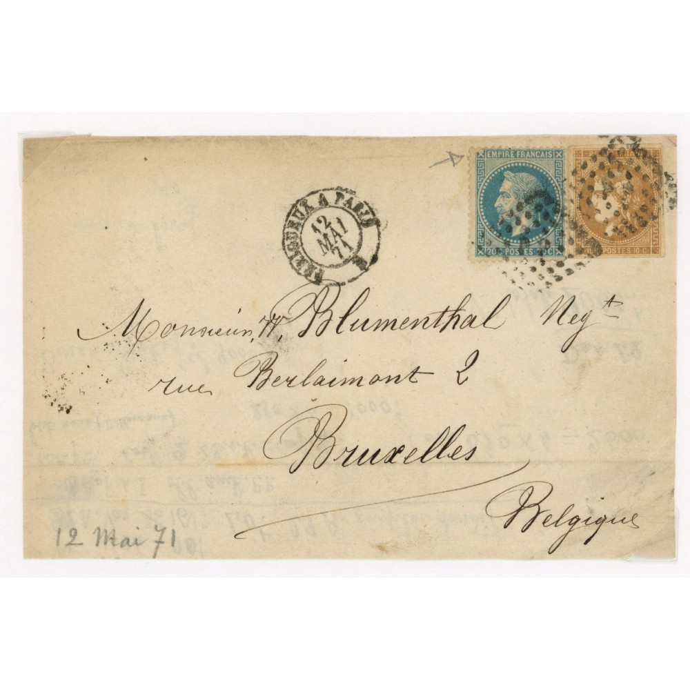 43 & 29A Oblitéré BP du 12/05/1871 - Depart Bordeaux (32) - Cote 230 Euros