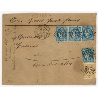 43 45 46 Oblitéré GC 2240 du 18/03/1871 - Depart Marseille (12) - 3 ex 46B, 1 ex 45, 1 ex 43 - Cote 403 Euros