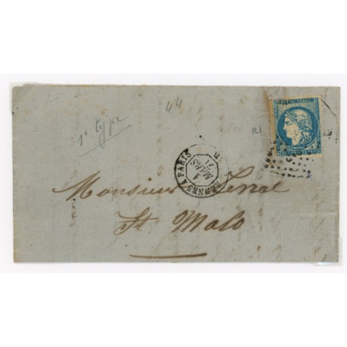 44A Oblitéré Lettre Lozange du 01/03/1871 - Depart Rennes (34) - Cote 1300 Euros