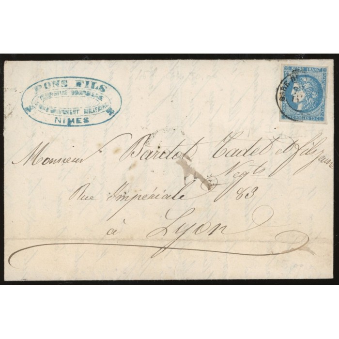 45 Oblitéré Cachet a Date - Depart Nimes (29) - Cote 150 Euros