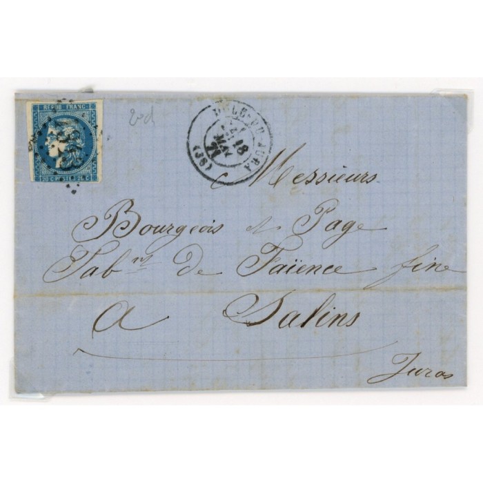 45 Oblitéré GC 1313 du 18/05/1871 - Depart Dole du Jura (38) - Cote 153 Euros