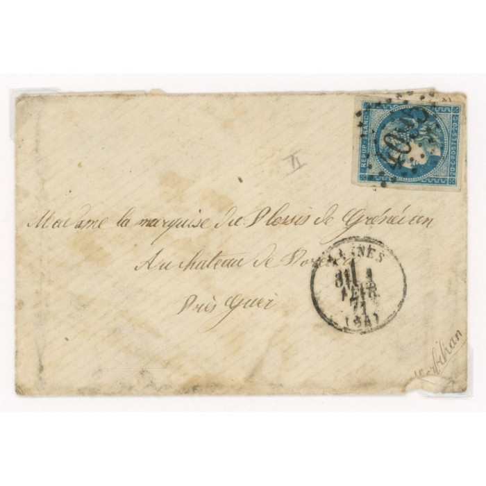45 Oblitéré GC 4095 du 01/02/1871 - Depart Vannes (54) - Cote 153 Euros