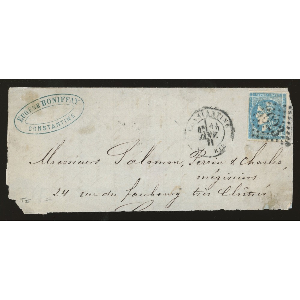 45 Oblitéré GC 5023 du 24/01/1871 - Depart Constantine (Algérie) - Cote 173 Euros