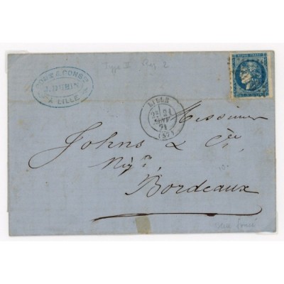 45B Oblitéré GC 2046 du 21/01/1871 - Depart Lille (57) - Cote 138 Euros