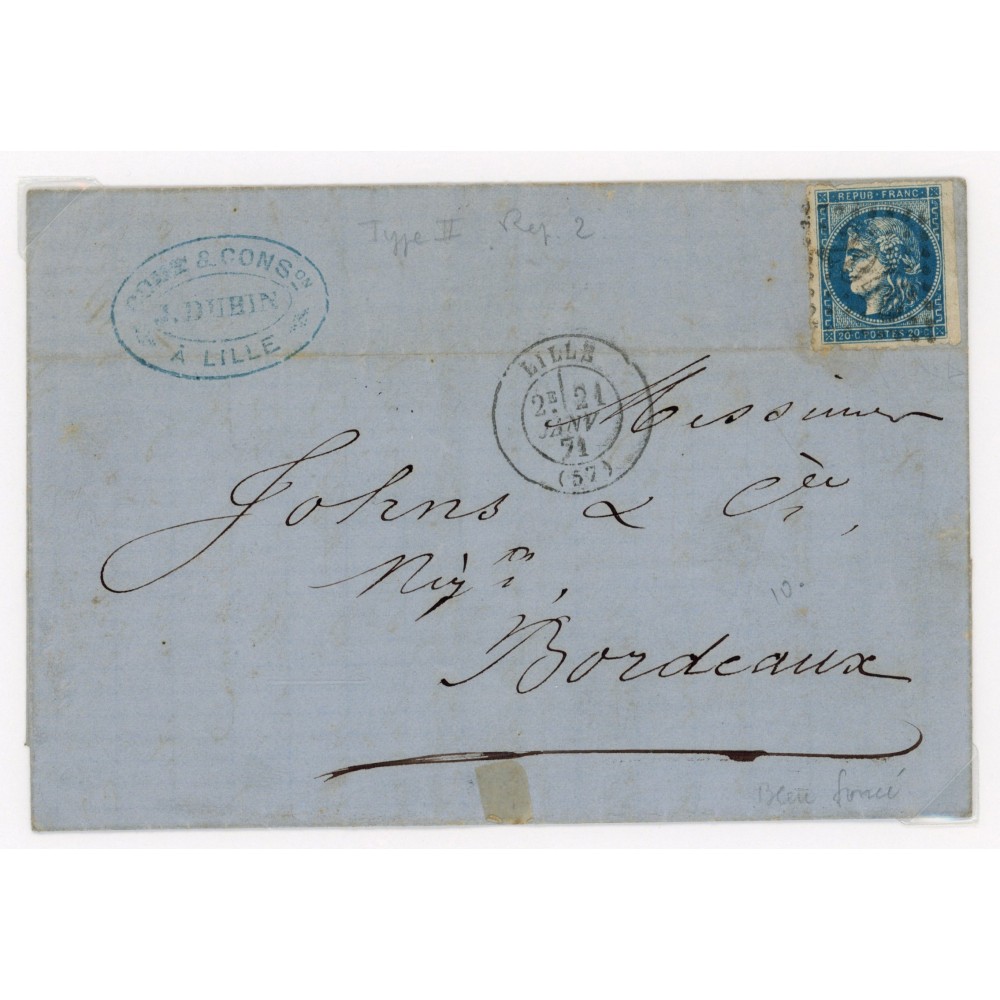 45B Oblitéré GC 2046 du 21/01/1871 - Depart Lille (57) - Cote 138 Euros